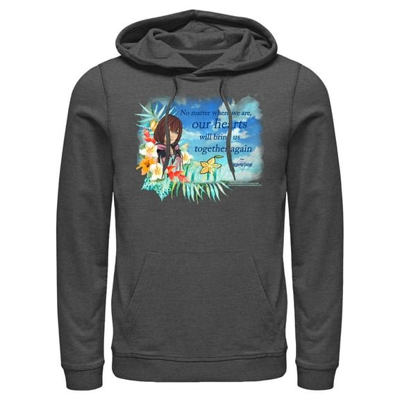 Men's Kingdom Hearts 3 Our Hearts Will Bring Us Together Again Pull Over Hoodie Charcoal Heather Large