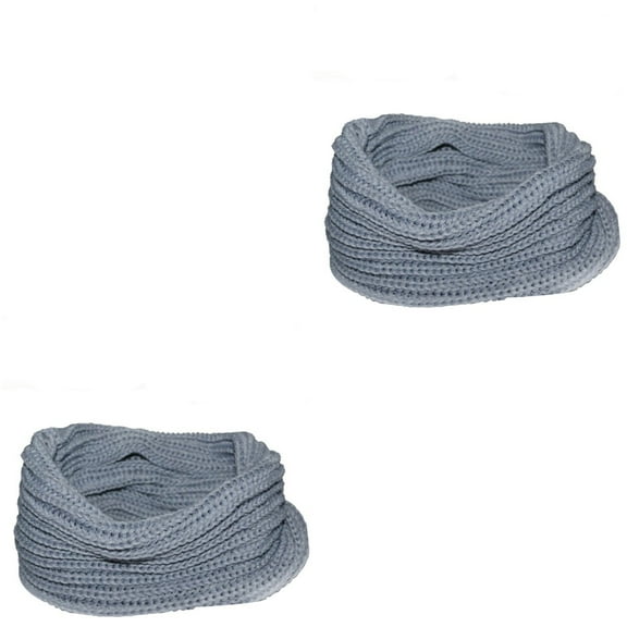 Masteelf 2pcs Women Winter Warm One Circle Knit Wool Blend Cowl Loop Scarf Shawl Thick Neckerchief (Light Grey)