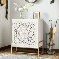 Alpha Joy 2-Door Hollow Carving Accent Cabinet with Metal Feet, White