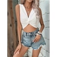 thumbnail image 3 of Women'S Twist Front V Neck Ribbed Knit Sleeveless Sexy- Tank Crop Top White L, 3 of 7