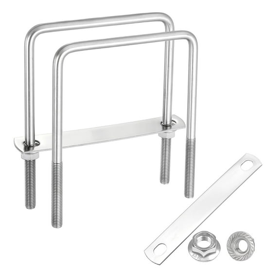Uxcell 2 Set M8 4 Inch Inner Wide Square U Bolts, 5-1/2 Inch Length 304 Stainless Steel U-Bolts with Flange Hexagon Nuts, Frame Plates for Trailer, Automotive, (100mm W x 140mm L)