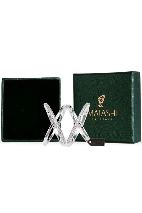 Rhodium Plated Double ??X?? Crisscross Design Luxury Ring With CZ Stones Size 8