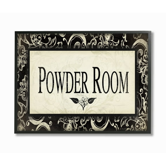 Stupell Industries Powder Room Black and Beige Bathroom Framed Wall Art by Jo Moulton