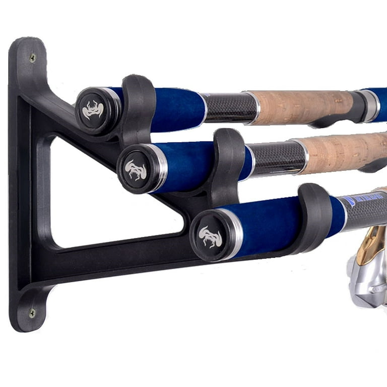 CAIKEI Horizontal Rod Rack for Fishing Rod Wall Rack Storage-Ultra Sturdy Strong Weatherproof Holds 3 Rods- Space Saving for Fishing Rods,Hiking Poles