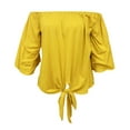 thumbnail image 4 of MIXUE Boho Tops For Women Summer Solid Color Off Shoulder Short Sleeve Loose Casual Tee Shirts Sportswear,Yellow,L, 4 of 5