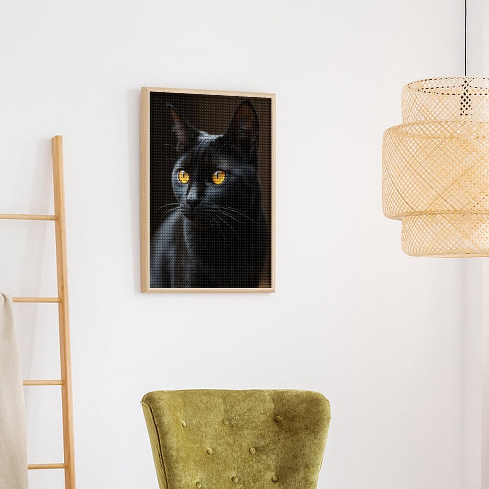 Diamond Art Kits for Adults, Black Cat Golden Eyes Portrait 5D Diamond Painting Kits for Adults Beginners, DIY Full Drill Diamond Painting, Gem Art and Crafts 12x16