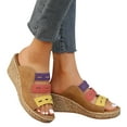thumbnail image 3 of WIZUTIZ Wedge Sandals for Women Hiking Sandals Women Casual Comfortable Stretch Beach Sandals Pull-On Shoes Mid Heel (2"-3") Wide Color Block Sandals for Older Women Party Multi-Color, 3 of 6