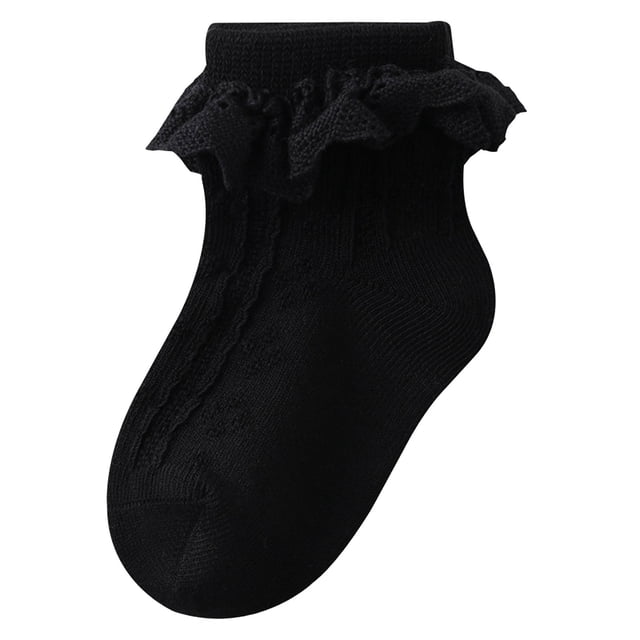 WUANDIXFA Little Girls Toddler Ruffle Lace Baby Socks Spring and Fall Cotton Baby Socks Lace Not To Strangle Boneless Girls Lace Lace Mid Calf Socks Children's Socks Black,3-5 Years