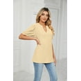thumbnail image 2 of New Women's Casual V-Neck Solid Color Hollow Puff Sleeve Loose T-Shirt Top, 2 of 3