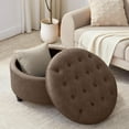 thumbnail image 6 of 30-Inch Round Storage Ottoman, Button Tufted Ottoman Coffee Table with Removable Top for Living Room, Bedroom, Office (Brown), 6 of 13