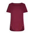 thumbnail image 4 of B91xZ Tops for Women Short Sleeve Round Neck Shirts Basic Tee,Wine XL, 4 of 5