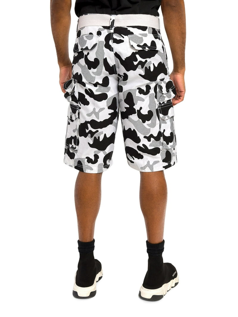 G-Style USA Men's Relaxed Fit Belted Camo Cargo Shorts - Black
