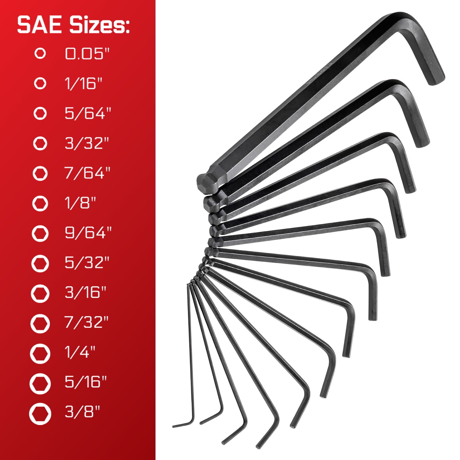 CARBYNE 26 Piece Long Arm Ball End Hex Key Wrench Set, SAE & Metric, S2 Steel, Manganese Phosphate Finish, Ball Hex Ends Permit 25-Degree Entry Angle, Precision Chamfered Ends