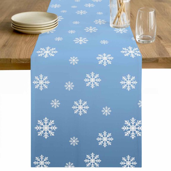 Christmas Sky Blue Table Runner 90 Inches Long Farmhouse Dress Scarves, Xmas Snowflakes Winter Minimalist Dining Tablerunner for Coffee Table/Kitchen Island/Party Décor, 13" x 90"