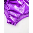 thumbnail image 7 of LiiYii Kids Girls Metallic One Piece Gymnastics Leotard Mesh Splice Long Sleeve Rhinestone Dance Unitards Purple 4, 7 of 7