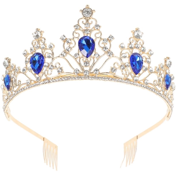 Crown Ladies Fancy Dress Tiara Bridal Hair Pieces Wedding Photo Prop Blue Vintage Style 1Pack