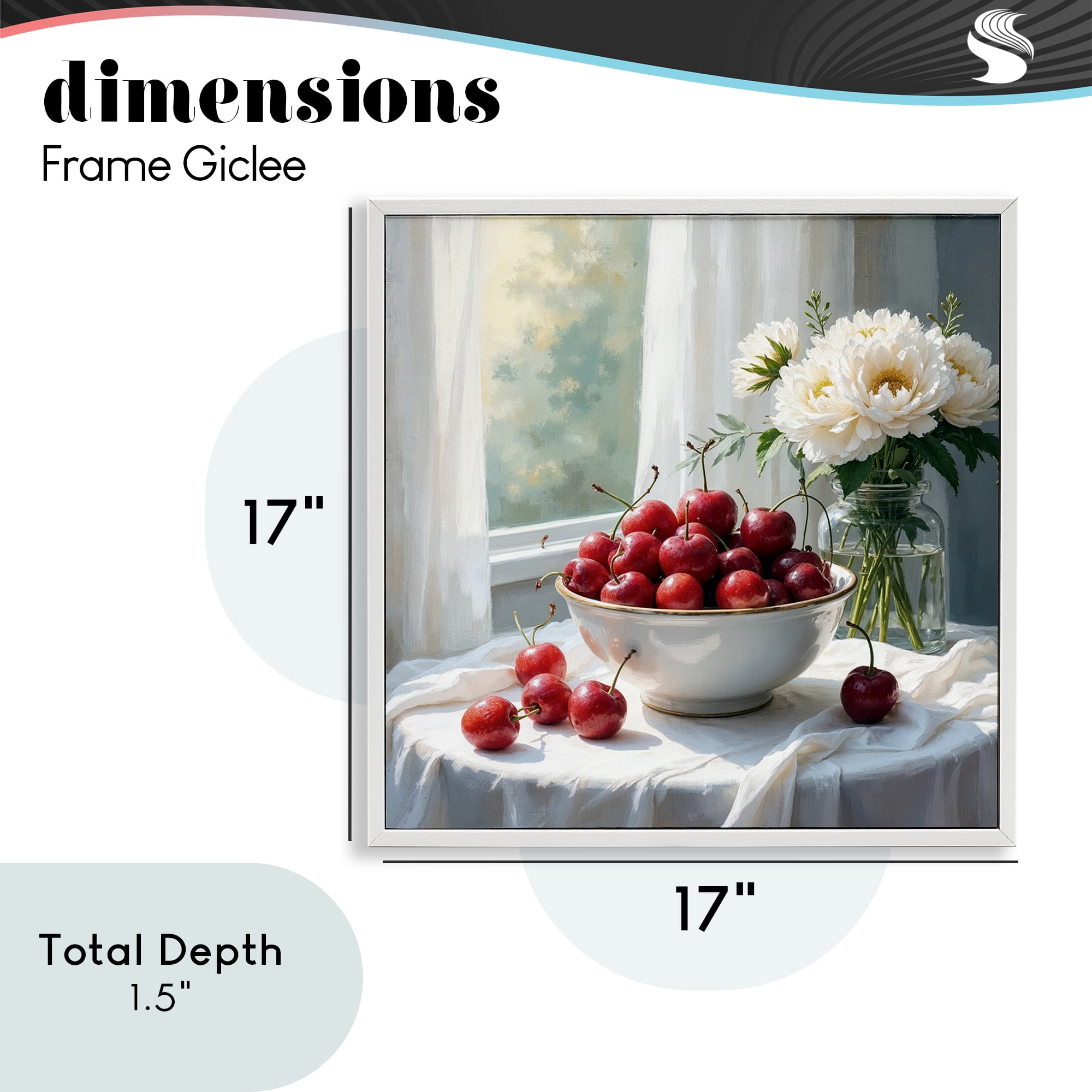 Cherries & Flowers Still Life White Framed Giclee Art, design by Lettered and Lined