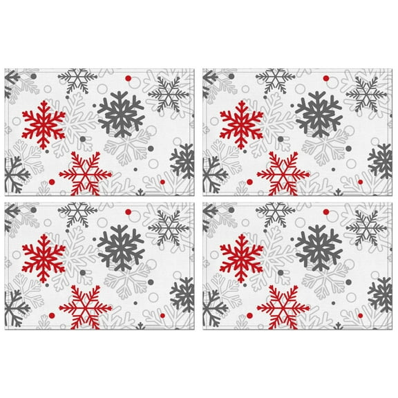 Christmas Dining Placemats Set of 4, 12x17 Inch Plastic Table Mats - Let it Snow Winter Theme for Holiday Party Indoor Outdoor