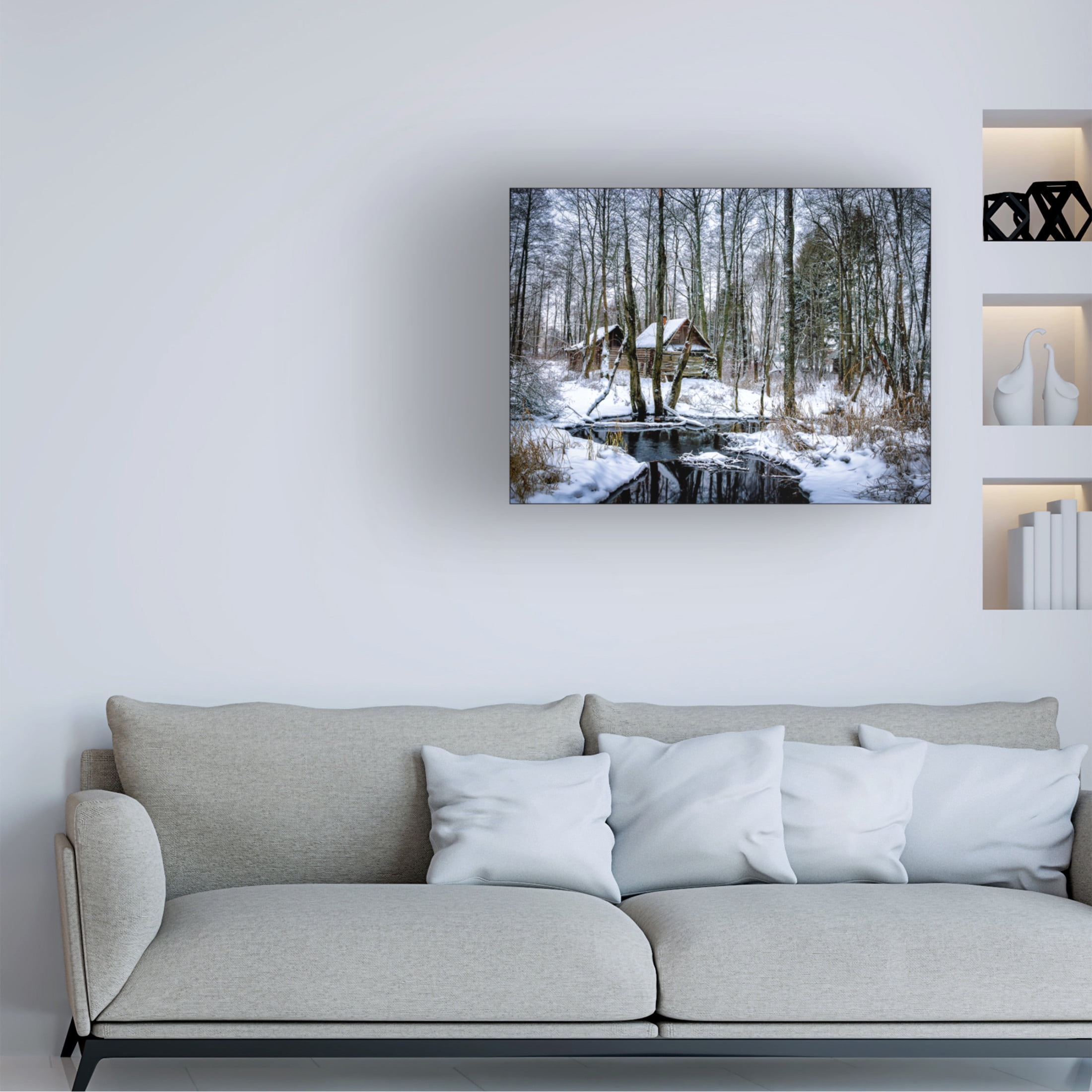 Canvas Wall Art - Yury A Melnikov 'Countryside Saunas In The Winter Woods On The Banks Of A Stream' Wall Art for Living Room, Bedroom, or Office Décor by Trademark Fine Art - 47 x 35 Inches