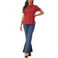 thumbnail image 2 of INSPIRE CHIC Women's Chic Tops Peter Pan Collar 1950s Vintage Button Down Cotton Blouses L Burgundy, 2 of 6