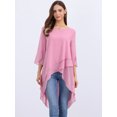 thumbnail image 4 of DARING DIVA Women's High Low Chiffon 3/4 Sleeve Top S Dark Pink, 4 of 7