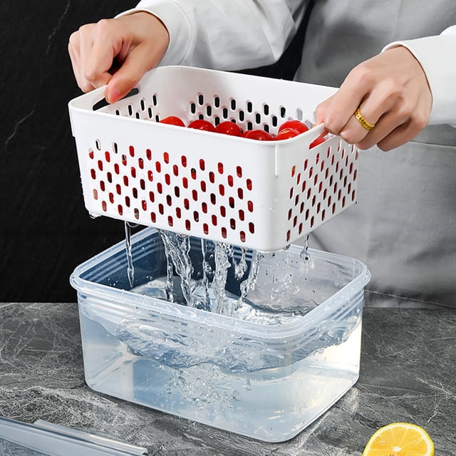 YAOMOBB Freezer Storage Box Drain Basket Design Food Storage Bins Set 850ml+1750ml+3300ml Storage Box Container Trio