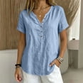 thumbnail image 5 of cocolona Summer Linen Tops for Women V Neck Short Sleeve Button Shirts Dressy Casual Loose Blouses, 5 of 5