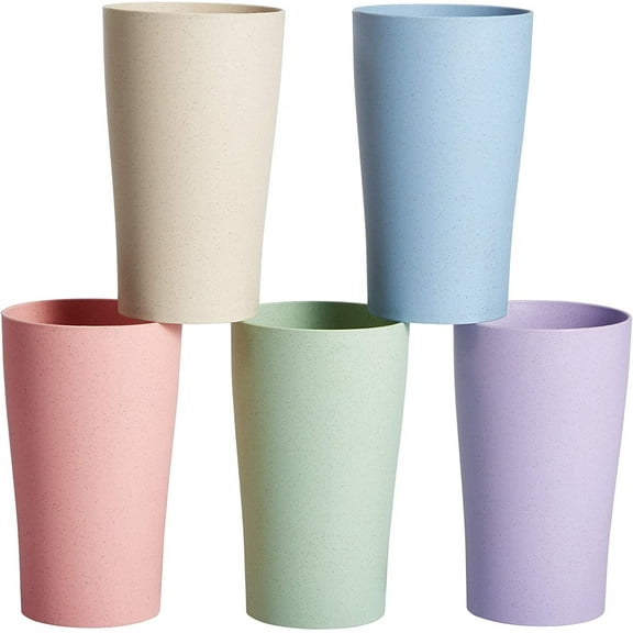 BUSATIA Reusable Plastic Cups, Colorful Plastic Cups Toddler Cups for Kitchen Bathroom Home Party Camping, 5 Pcs
