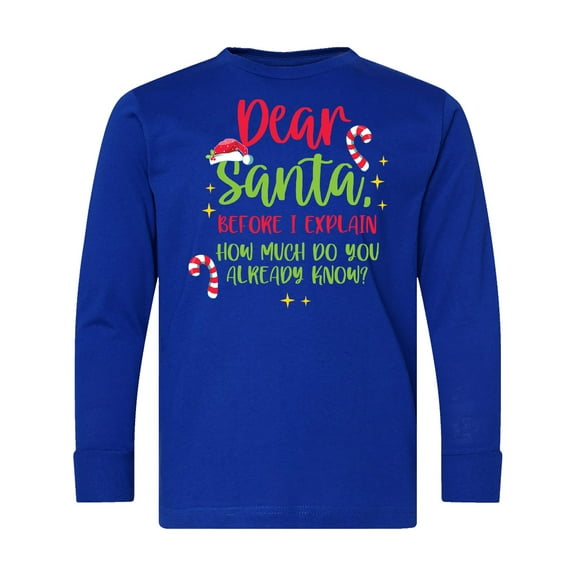 Inktastic Christmas Dear, Santa Before I Explain How Much Do You Know? Long Sleeve Youth T-Shirt