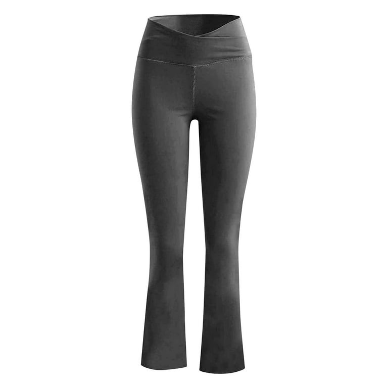 RQYYD Women's Casual Bootleg Yoga Pants V Crossover High Waisted Flare  Workout Pants Leggings Fitness Running Gym Sports Active Pants(2#Dark Gray,M)  