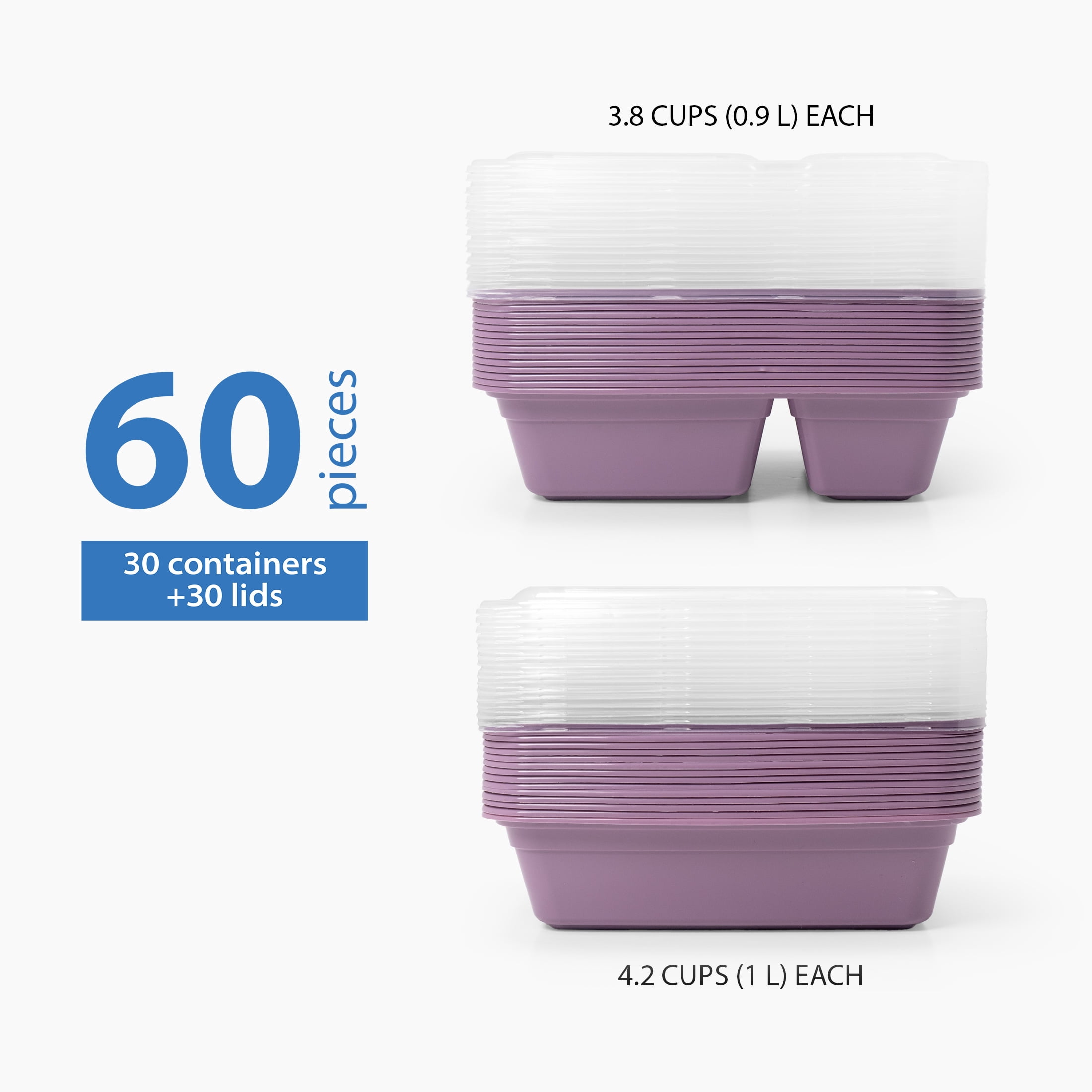 Mainstays 60-Piece BPA-Free Plastic Meal Prep Food Storage Container Set, Lilac Bloom