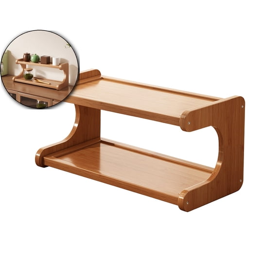 VQPeo Double Tier Wood Desktop Shelf Organizer, Compact Storage Rack for Home Office Kitchen Books Dorm