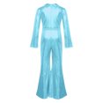 thumbnail image 4 of YONGHS Kids Girls 70s Disco Costume Jumpsuit Christmas Party Dance Bell-bottom Bodysuit Romper Light Blue 12, 4 of 7