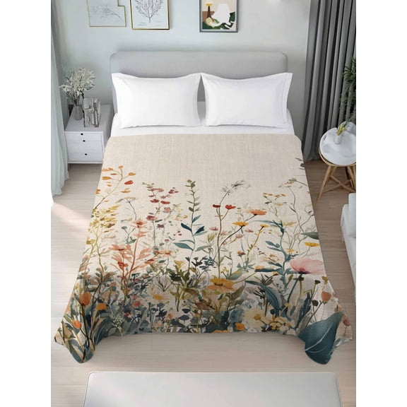 Vintage Botanical Full Size Flat Sheet, Wrinkleproof & Fadeproof Cooling Flat Bed Sheet Only, Spring Floral Summer Botanical Rustic Breathable Soft Bedding Top Sheets 81 x 96 Inches