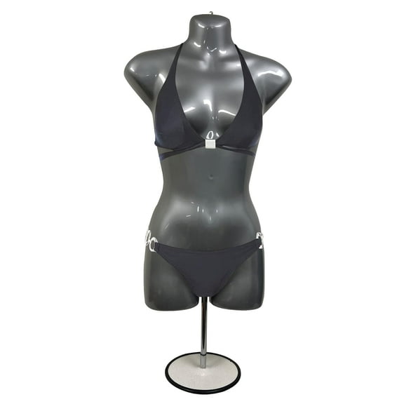 DisplayTown Silver Female Mannequin Long Torso with Stand Dress Form Tshirt Display Countertop Hollow Back Body with Metal Pole & Hanging Hook S-M Clothing Sizes (Set of 1)