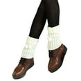 thumbnail image 2 of Chaussettes Blanches Mode Femmes Dames Tricotées Torsadées Chauffe-Jambes Chaussettes Courtes Rabat Couvre-Bottes, 2 of 4