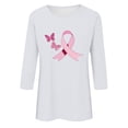 thumbnail image 4 of Kilaqueen 3/4 Length Sleeve Tops for Women Breast Cancer Awareness Shirts Cute Pink Ribbon Round Neck Casual Loose Lightweight Cancer Survivor Faith Inspirational T-Shirts, 4 of 4