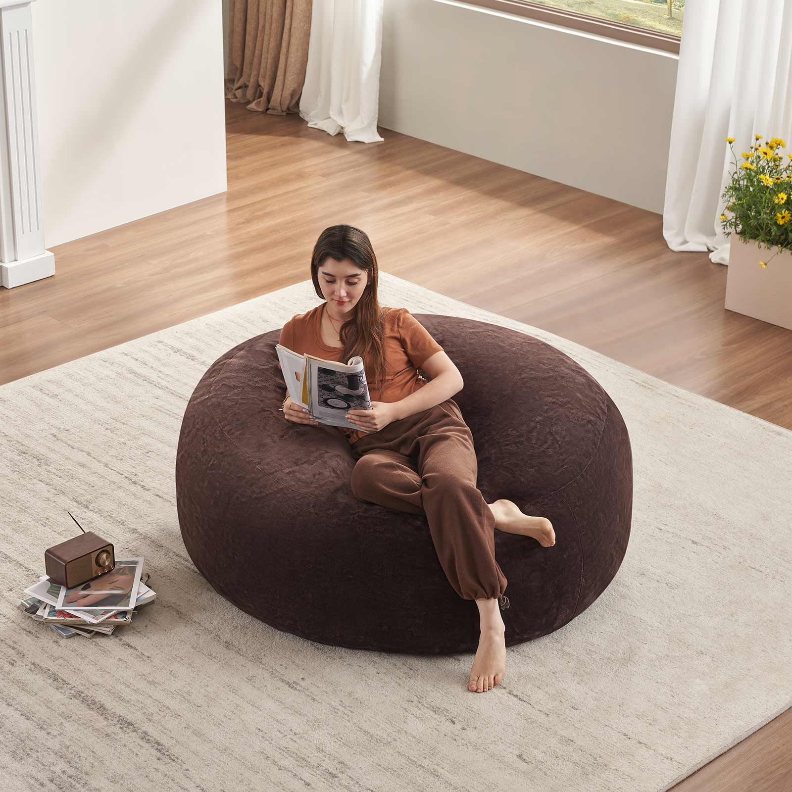 zyoiszvq Adult Bean Bag Chair Extra Large,Huge Bean Bag Chairs with Removable Flannel Cover,6ft,Brown