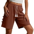 thumbnail image 5 of uublik Gym Shorts for Women Casual Elastic Waist Shorts Summer Beach Lightweight Short Pants with Pockets, Wine, 5 of 6