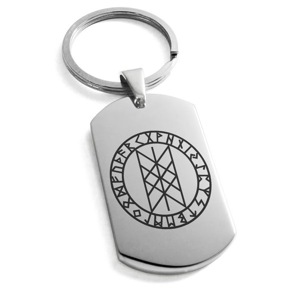 Stainless Steel Vegvisir Web of Wyrd Skuld’s Net Viking Engraved Dog Tag Keychain Keyring