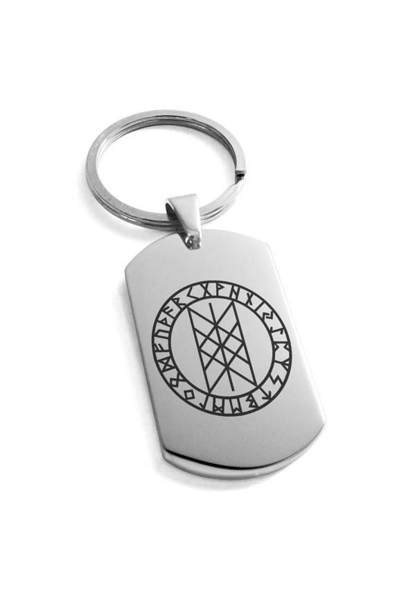 Stainless Steel Vegvisir Web of Wyrd Skuld’s Net Viking Engraved Dog Tag Keychain Keyring