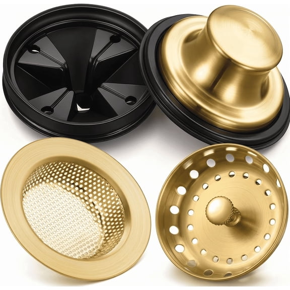 4 Pcs Brushed Gold Kitchen Sink Accessories Garbage Disposal Splash Guards 3.4'' Sink Drain Strainer and Stopper Stainless Steel Garbage Disposal Plug for Kitchen Drain Strainer