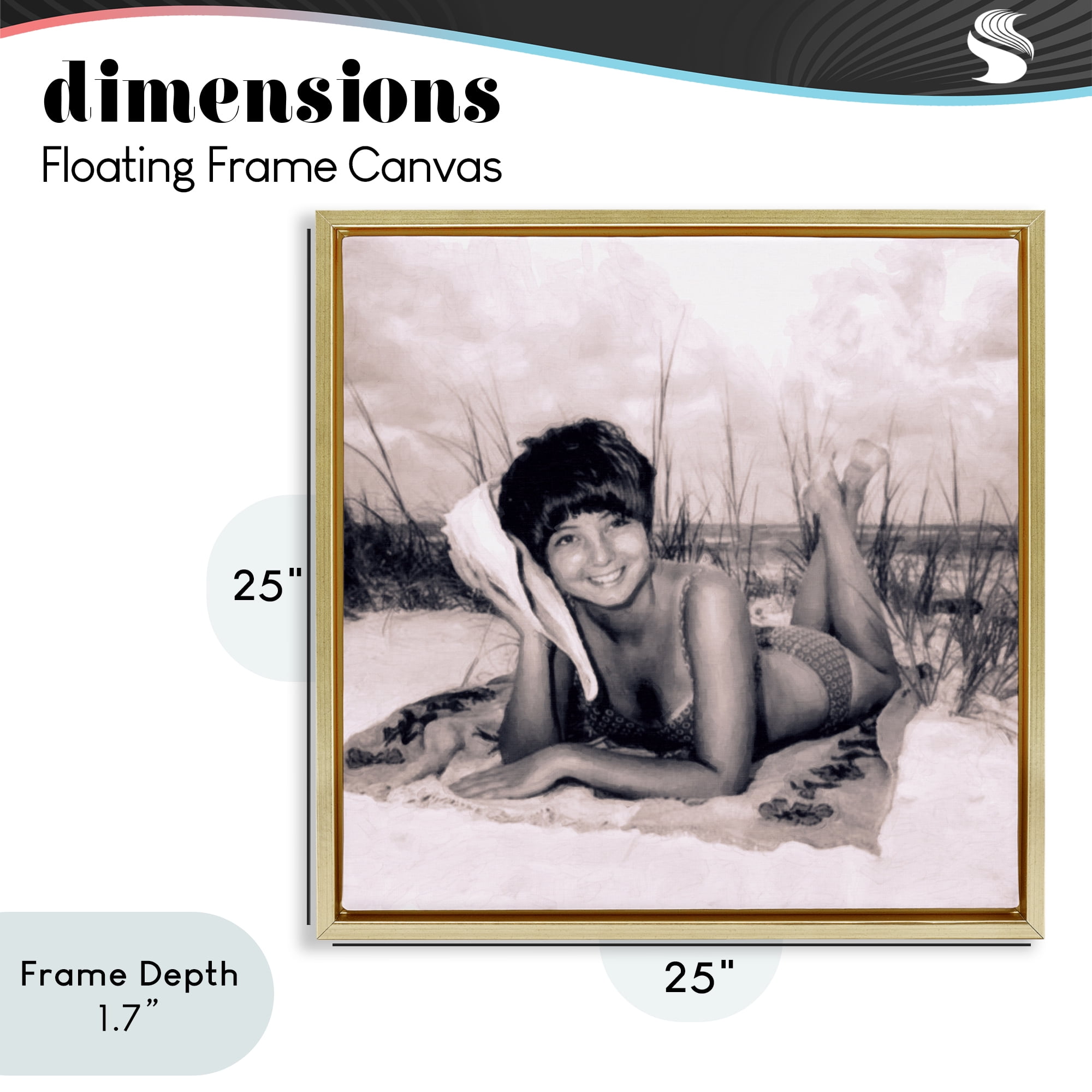 Stupell Industries Vintage Summer Girl with Conch Gold Framed Floater Canvas Wall Art, design by Grotto Studios