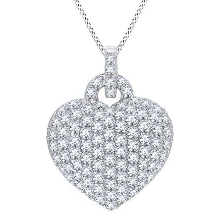Topaz Bubble - Simulated White Topaz Bubble Heart Pendant Necklace in 14k White Gold Over Sterling Silver (3.5 Cttw)