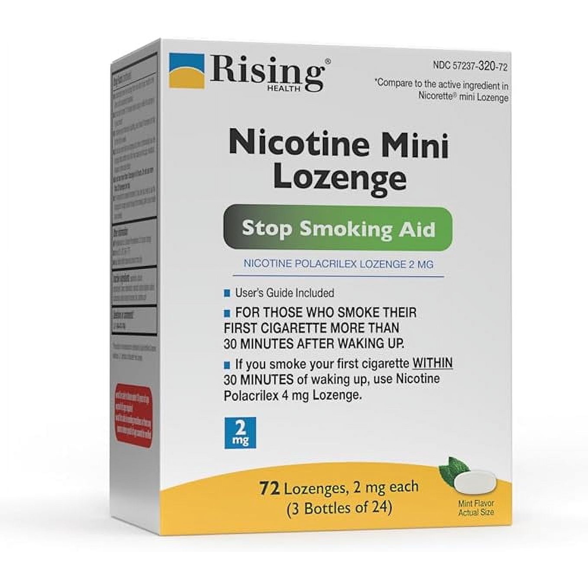 Rising Health Nicotine Polacrilex Mini Lozenges 2 mg | Reduces Nicotine Cravings | Stop Smoking with a Nicotine Replacement Therapy | Mint Flavor - 72 Count