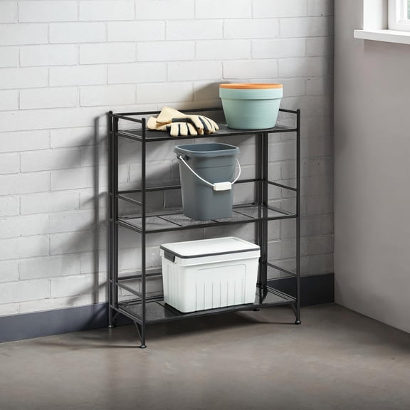 Convenience Concepts Xtra Storage 3 Tier Wide Folding Metal Mesh Shelf, Black