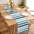 thumbnail image 3 of Blue Teal Ombre Grey Striped Table Runner - 70 Inch Long, Kitchen Dining Table Runner Dresser Scarves, Farmhouse Stripe Modern Farmhouse Decor for Coffee Tables Wedding Party Banquet, 3 of 8