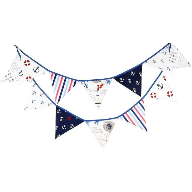 Banderines triangulares de tela para fiestas, banderines de cuerda, decoración de cumpleaños (azul)