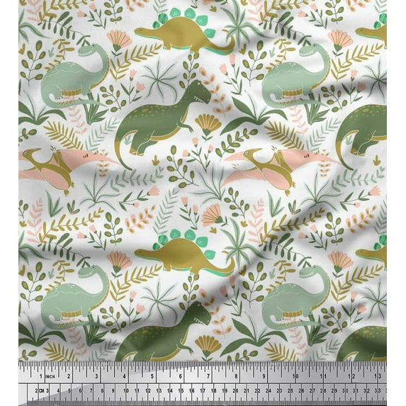 Soimoi Rayon Fabric Leaves,Floral & Dinosaur Jungle Print Fabric by Yard 56 Inch Wide