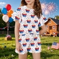 thumbnail image 3 of Grblisyd 4th of July Outfits for Girls Patriotic Summer Ruffle Short Sleeve Shirts Top and Drawstring Elastic Waist Shorts Set, 3 of 5